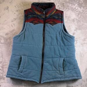 Cruel Denim Southwestern Puffer Vest Women’s XXL Blue Aztec Western Full Zip